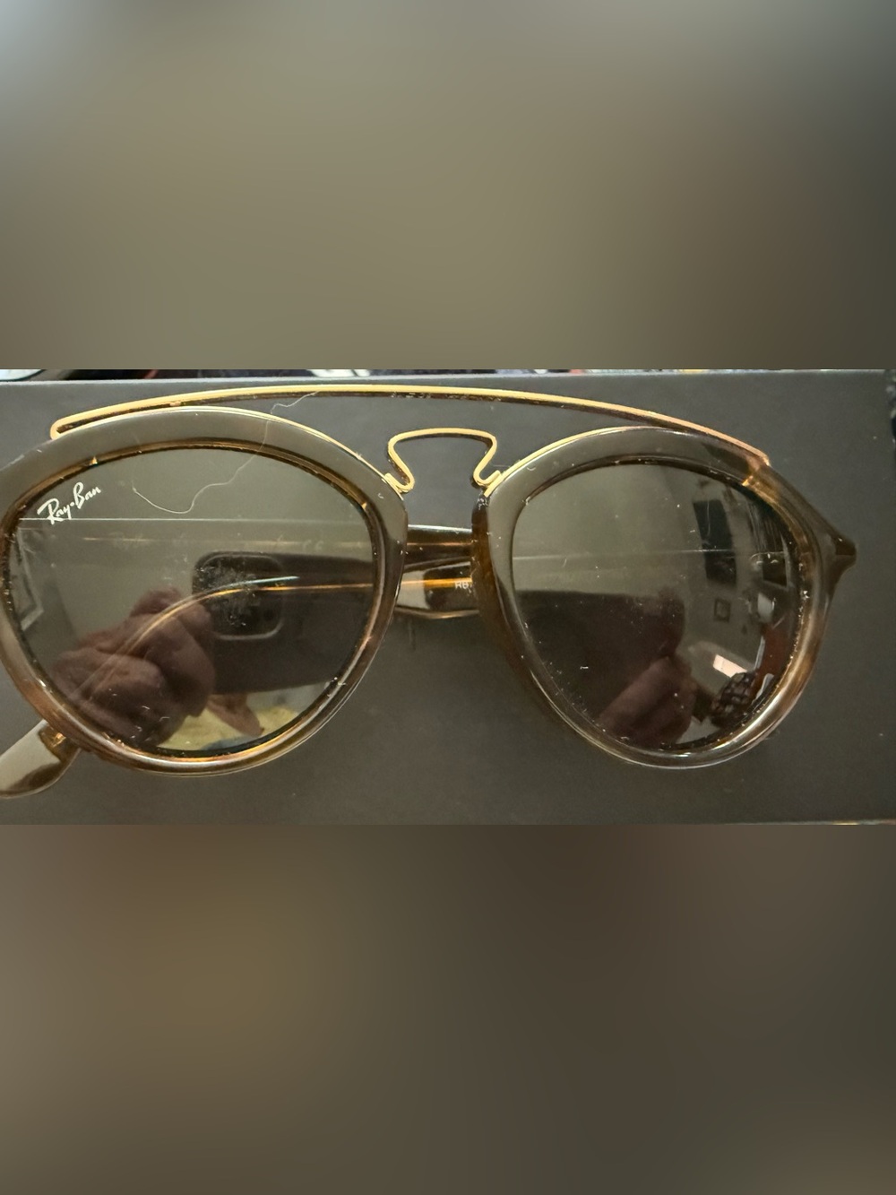 Ray-Ban Brown Gold Accent Round Sunglasses